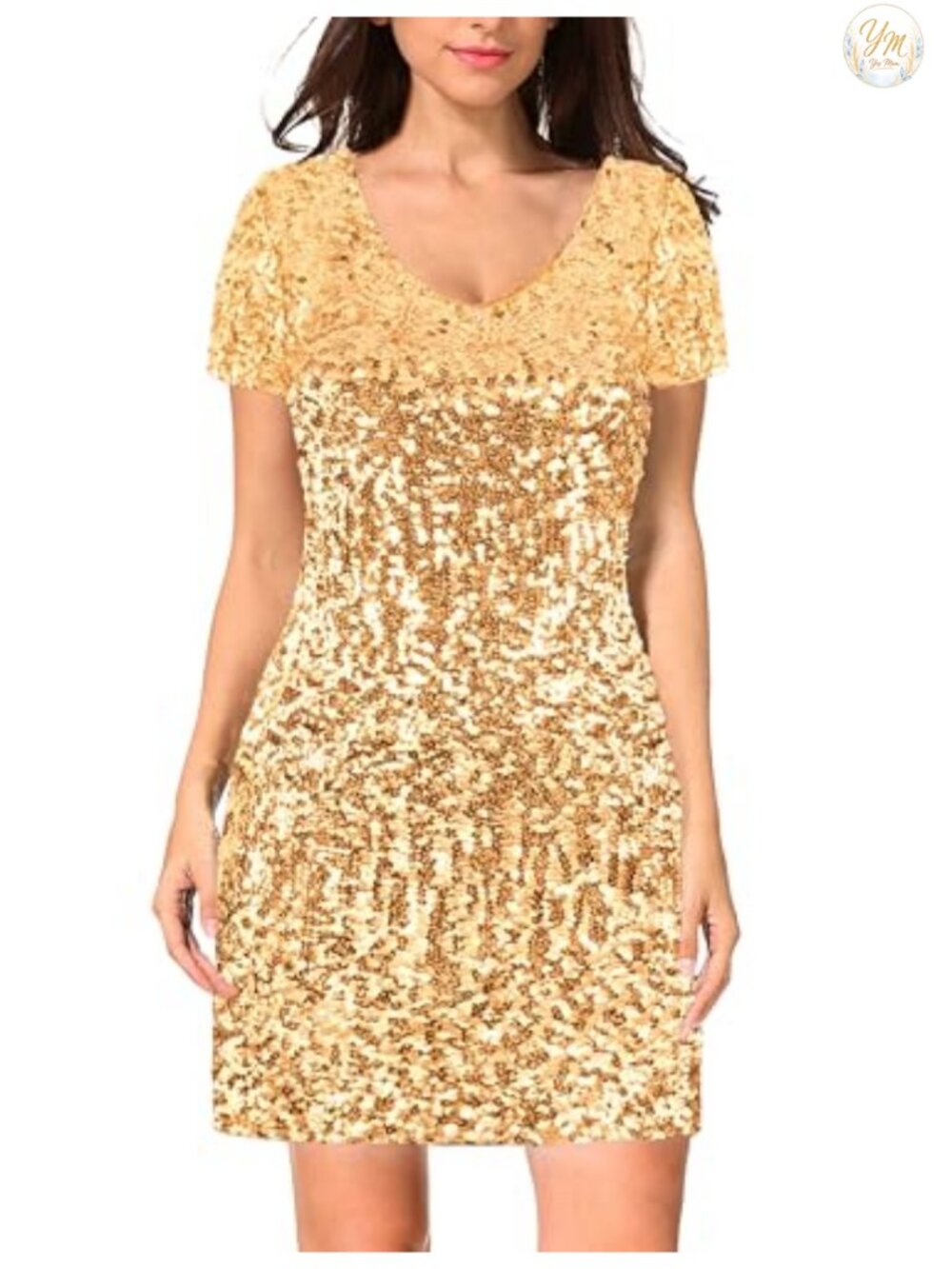 Sequin Glitter Short Sleeve Bodycon Mini Party Club Dress
